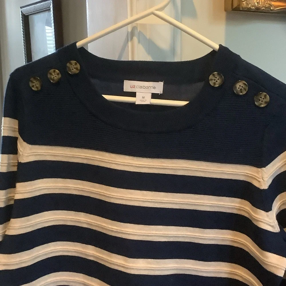 Liz Claiborne Blue and‎ Beige Buttoned Sweater
